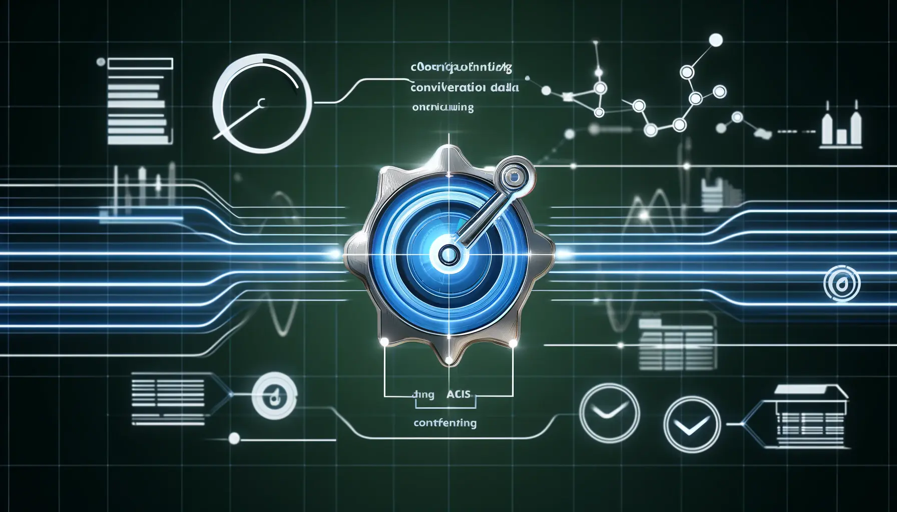 A visual representation of configuring conversion tracking with interconnected data points, tracking lines, and analytical symbols representing the measurement of user actions in digital advertising.