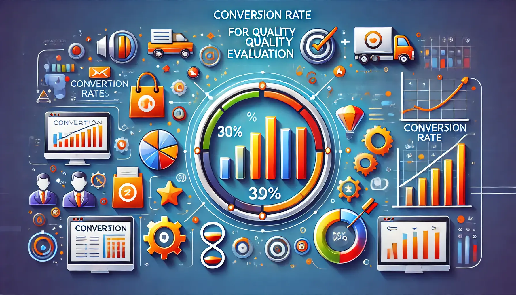 An illustration showing the evaluation of conversion rates in digital marketing.