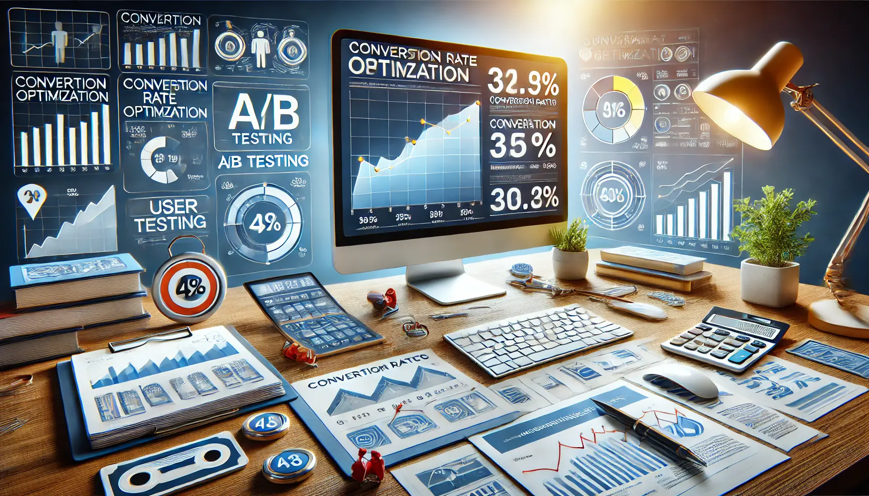 A computer screen displaying conversion metrics and graphs representing improvements in conversion rates.