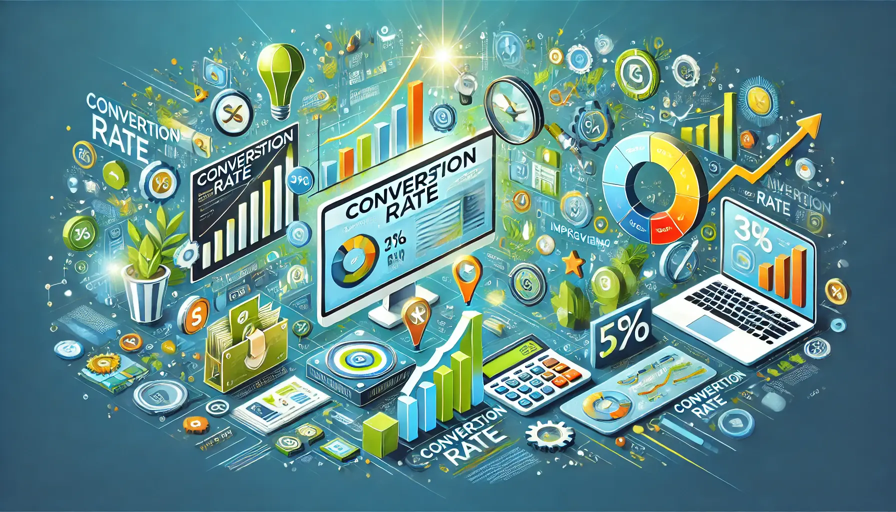 A visual representation of conversion rate tracking in digital marketing, showcasing successful user actions and analytics dashboards.