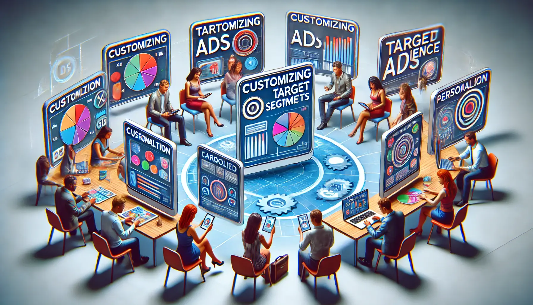 A visual representation of customizing ads for target audience segments in digital marketing.