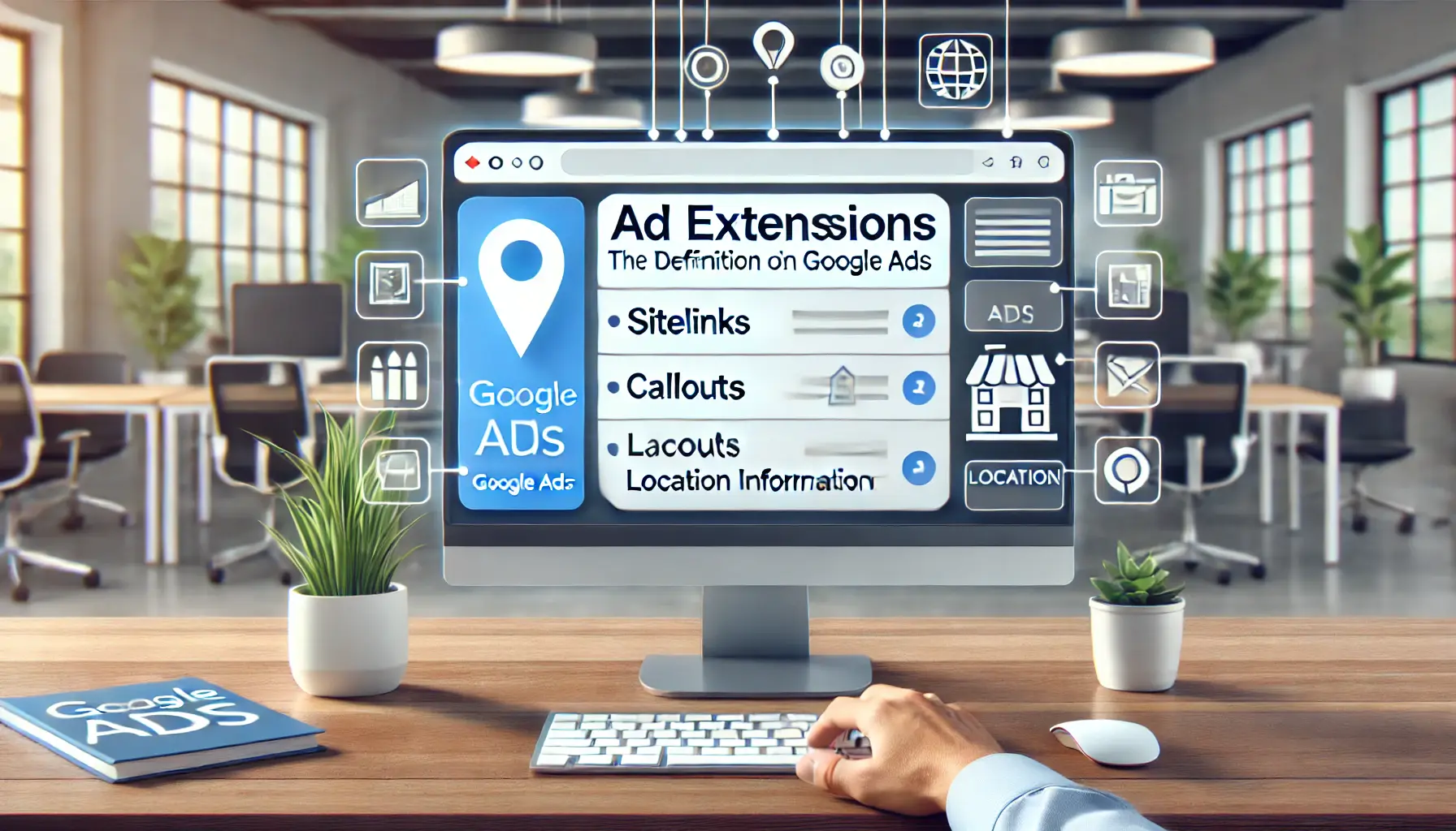 A close-up view of a Google Ads interface highlighting ad extensions.