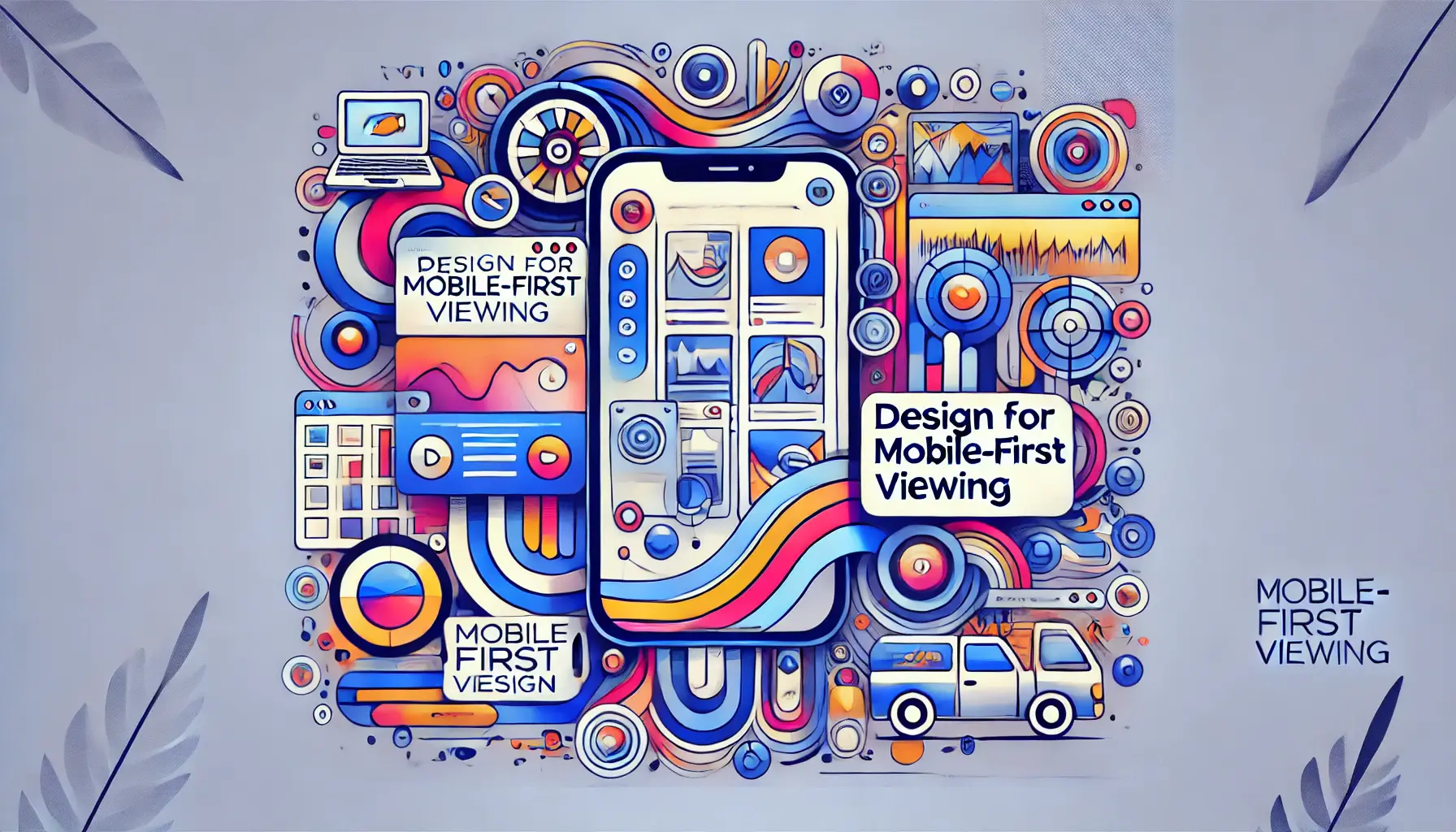 An image symbolizing mobile-first ad design, with abstract visuals of smartphone icons and responsive layout elements.