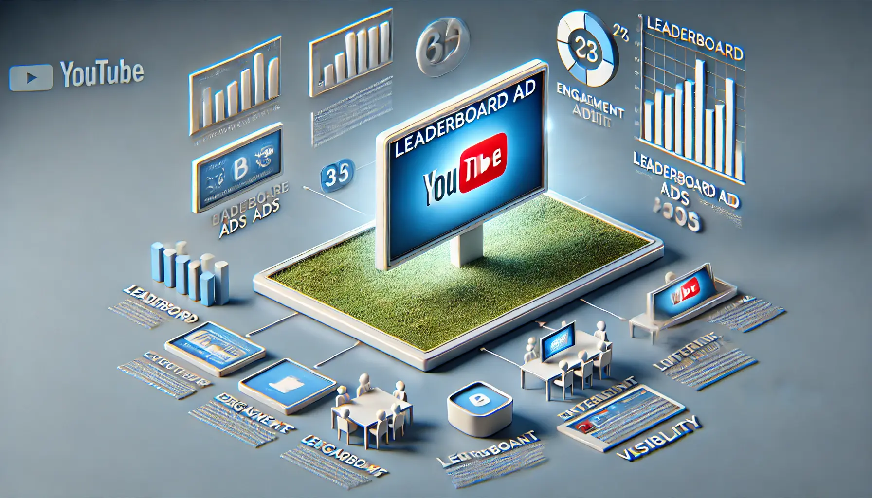 Image showing a comparison between YouTube Leaderboard ads and other ad formats with differences in prominence and visibility.