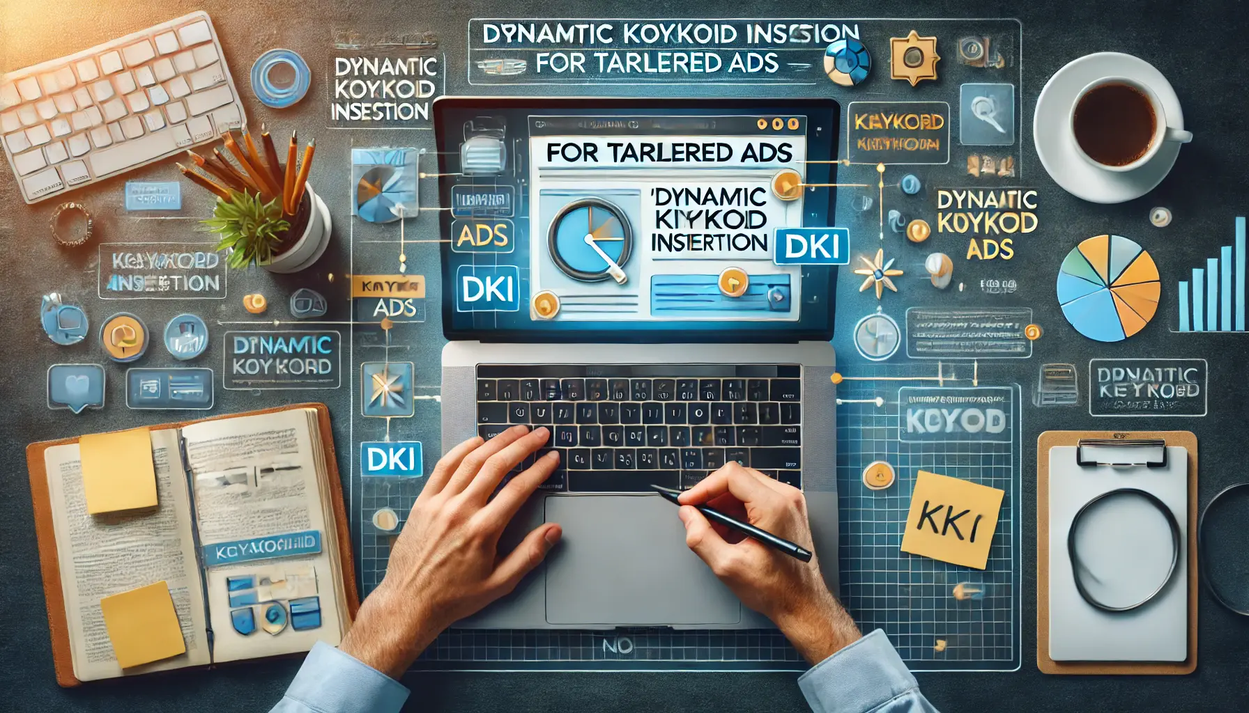 A digital marketing professional creating tailored ad copy using Dynamic Keyword Insertion.