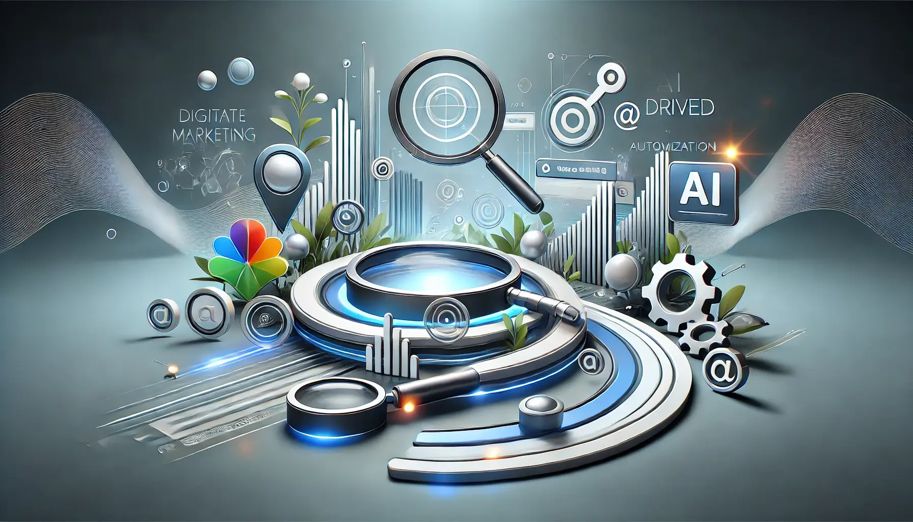 Abstract representation of digital marketing automation and data flow in Google Ads