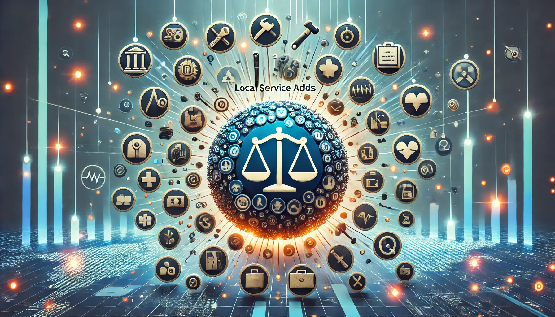 An image showing various industry-related icons like tools for home services, legal scales for legal services, and medical symbols for healthcare, radiating outward to represent expansion.