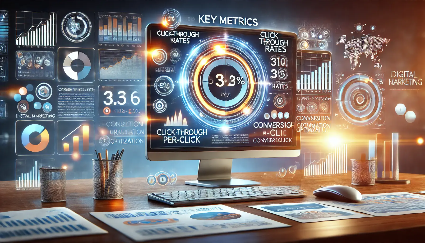 A computer screen displaying various performance metrics and analytics dashboards highlighting key indicators.