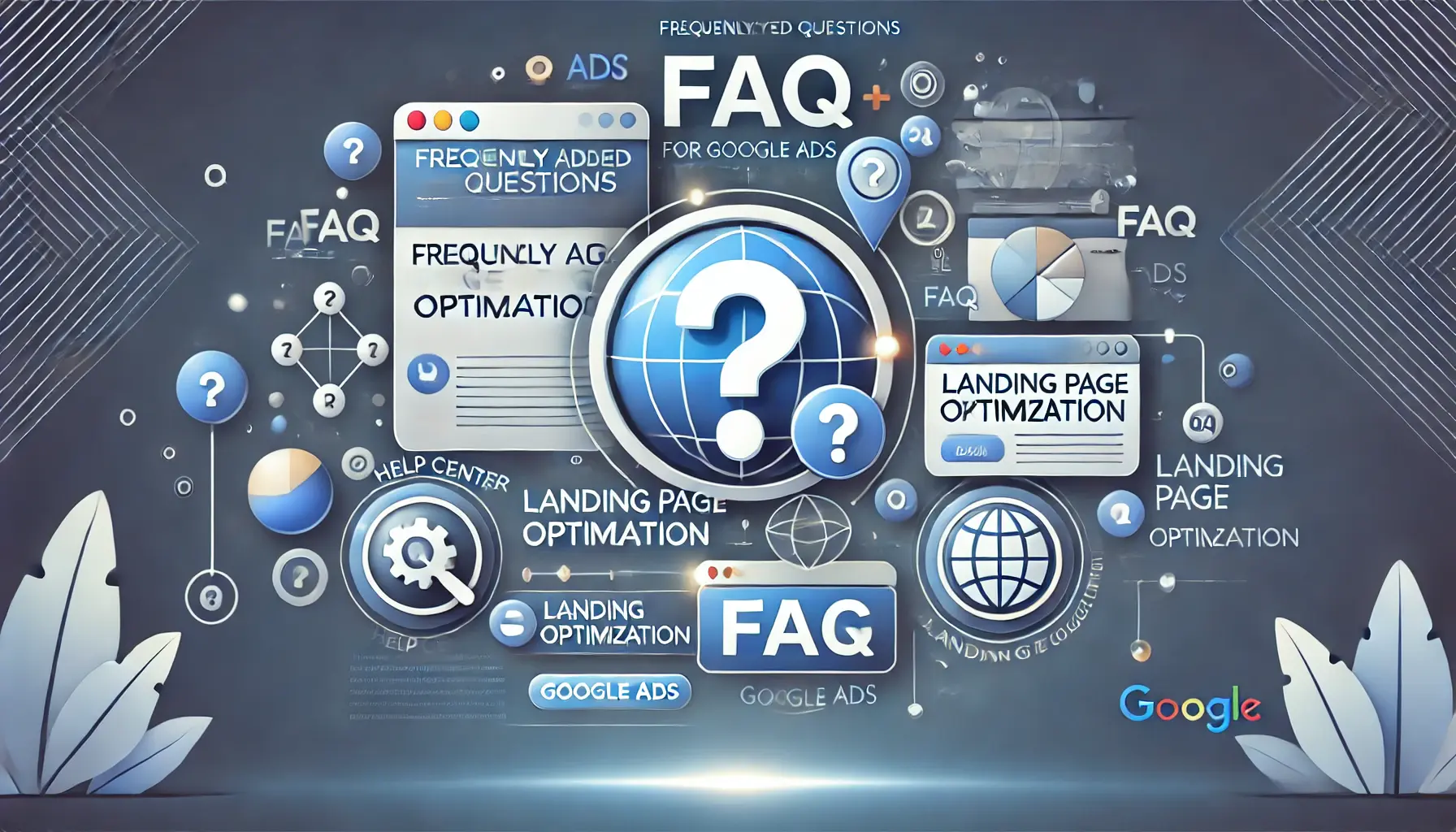 Illustration of a digital help center or FAQ section with question mark icons and interactive buttons.