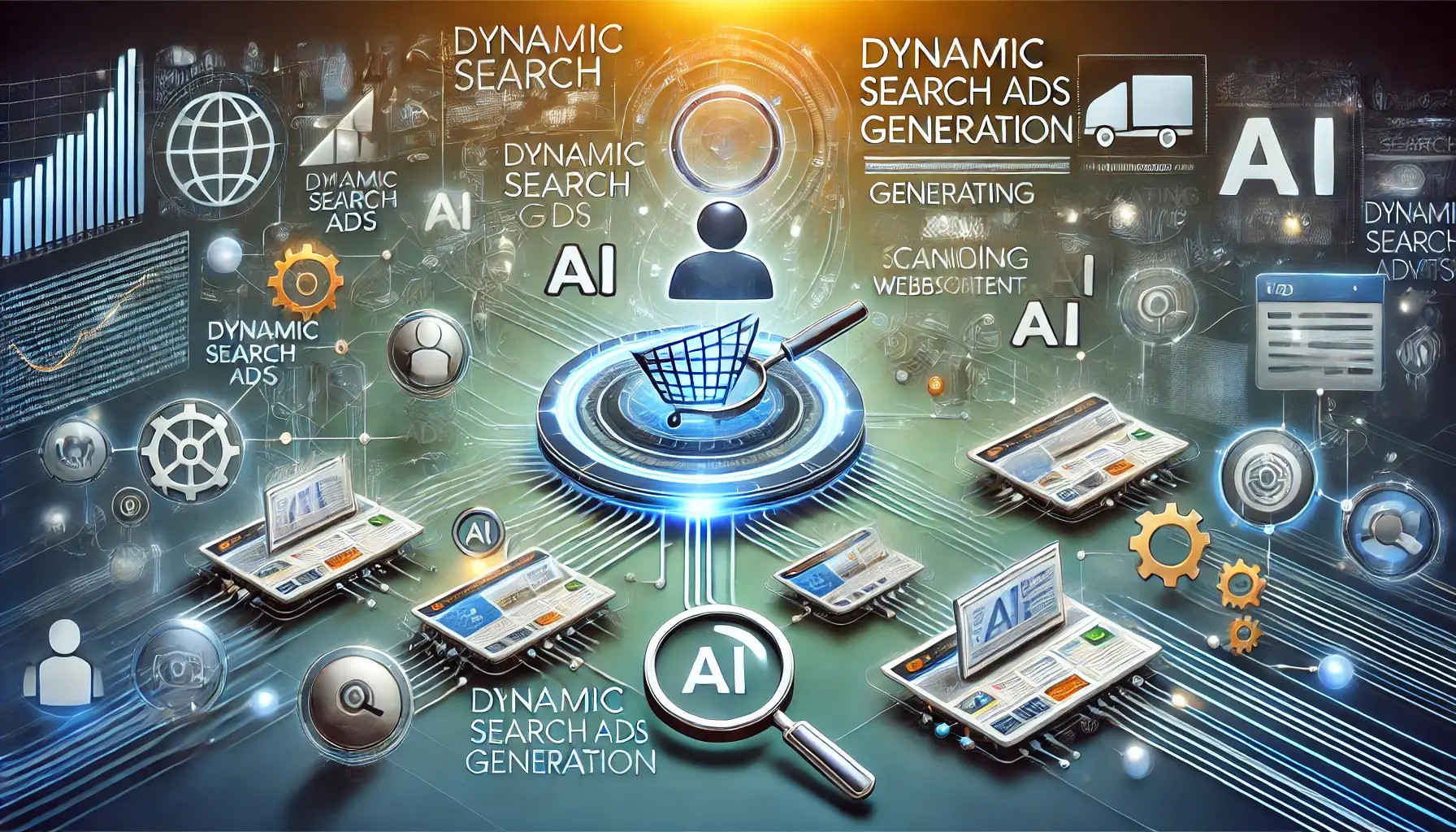 Abstract representation of AI-driven generation of Dynamic Search Ads based on website content