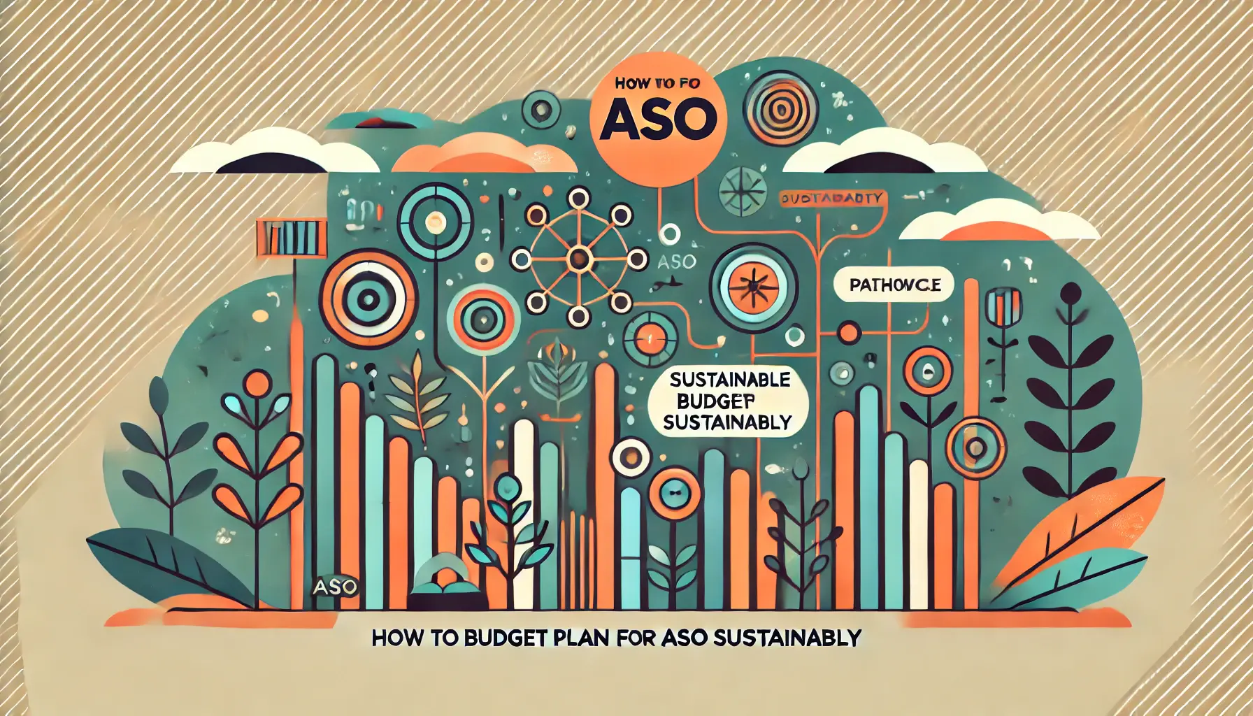 Abstract image symbolizing sustainable budget planning with visuals of growing plants, pathways, and layered elements representing thoughtful resource allocation.