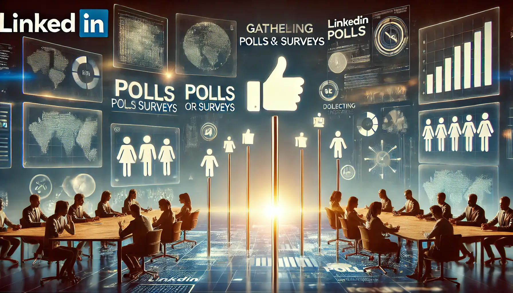 A digital interface where professionals engage with polls or surveys, symbolized by data points and interactive elements in a modern environment.