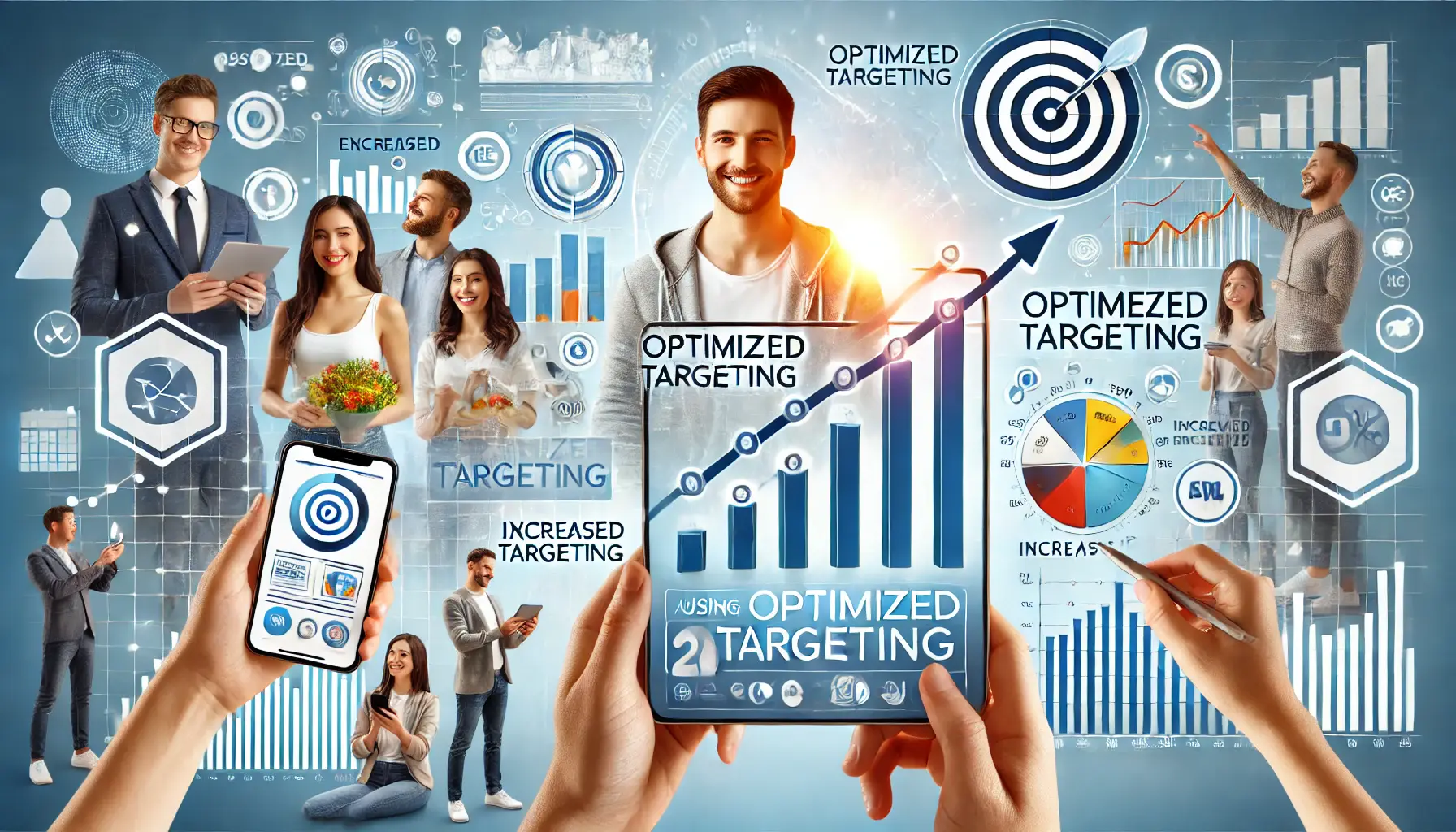 An illustration depicting the benefits of using optimized targeting in digital marketing with positive outcomes.