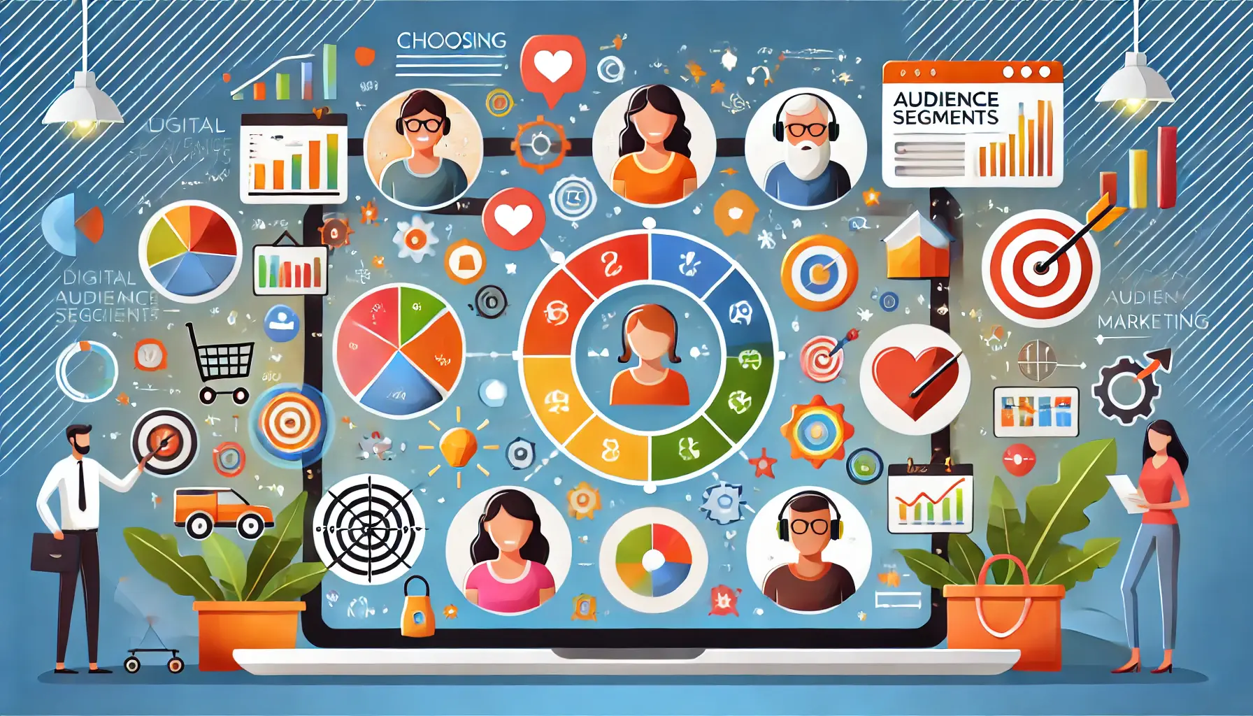 An illustration representing the process of selecting audience segments in digital marketing with diverse profiles.