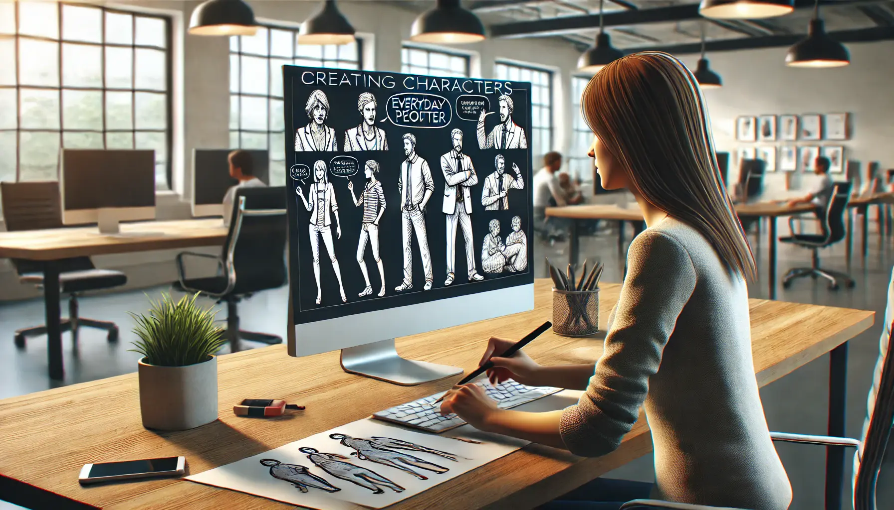 A digital marketer designing relatable characters for an ad campaign, focusing on everyday people and common scenarios.