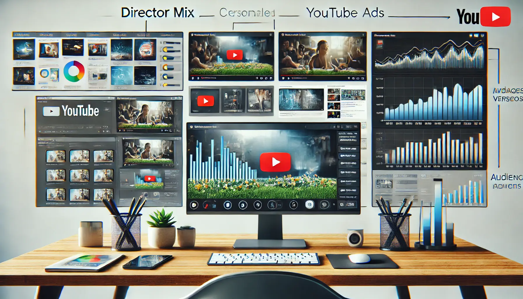 Digital workspace showcasing the Director Mix tool for creating personalized YouTube Ads