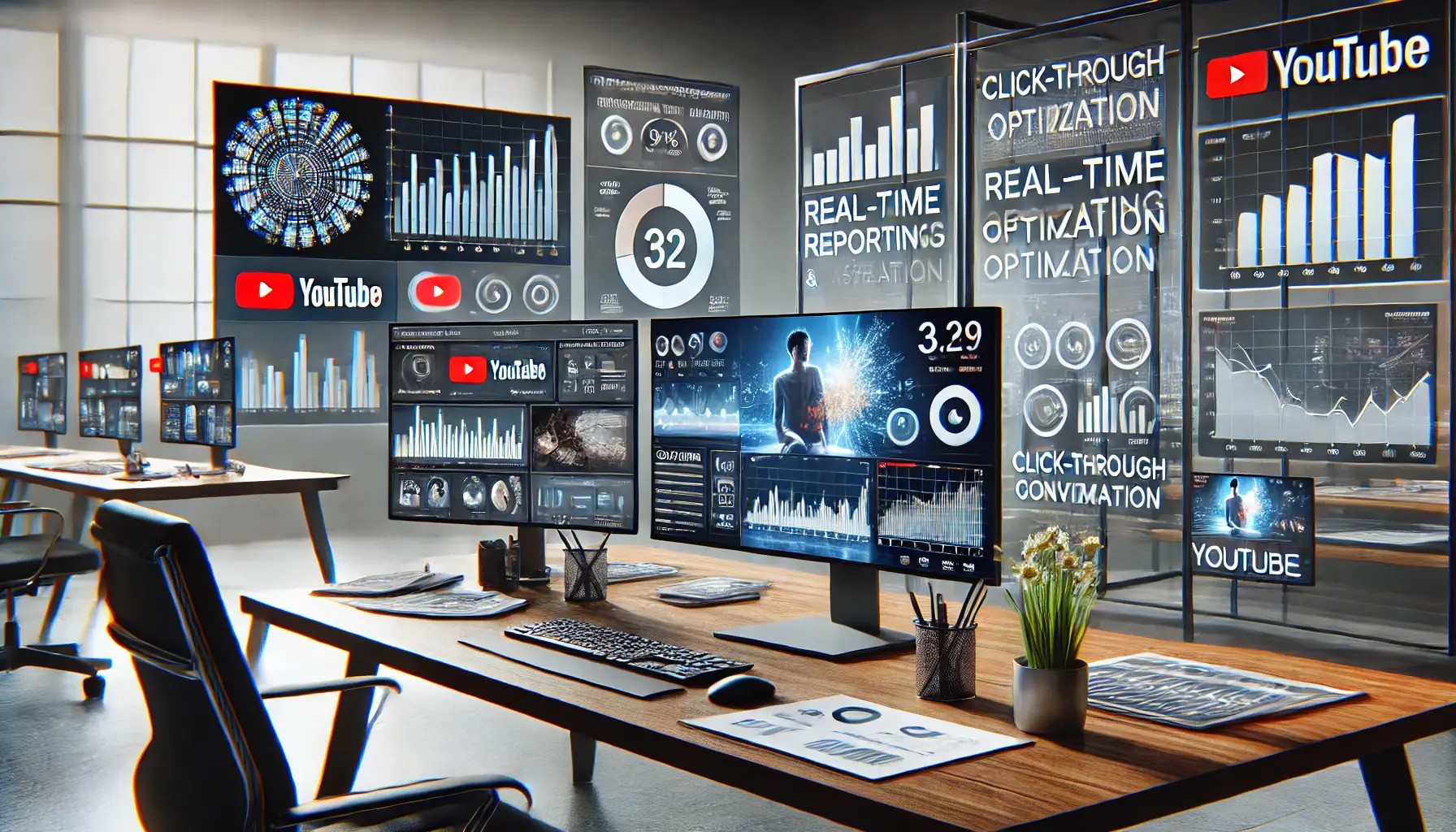 Digital workspace showcasing advanced analytics and optimization tools for YouTube Ads