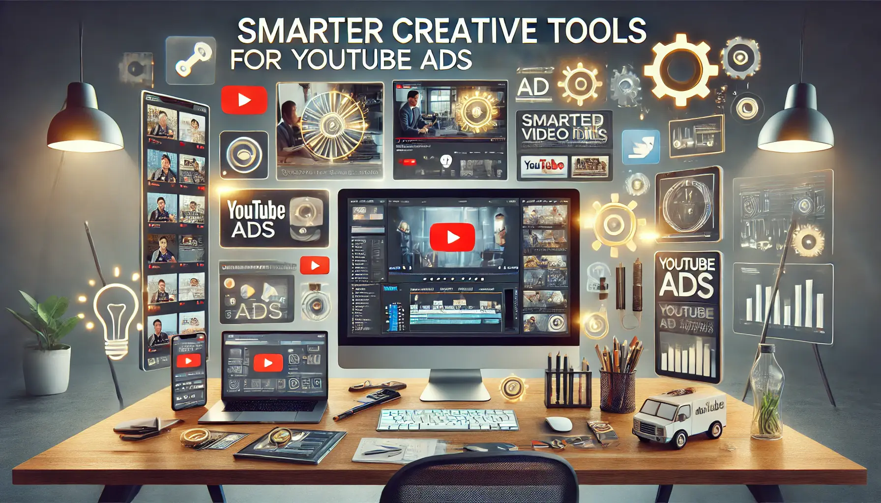 Digital workspace showcasing smarter creative tools for YouTube Ads campaigns