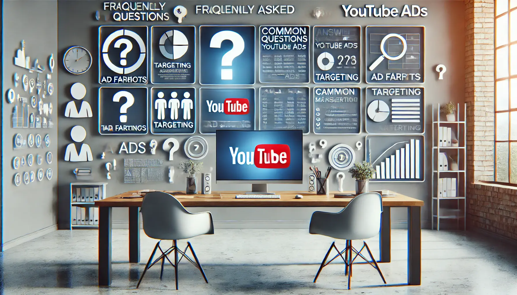 Digital workspace displaying frequently asked questions about YouTube Ads campaigns