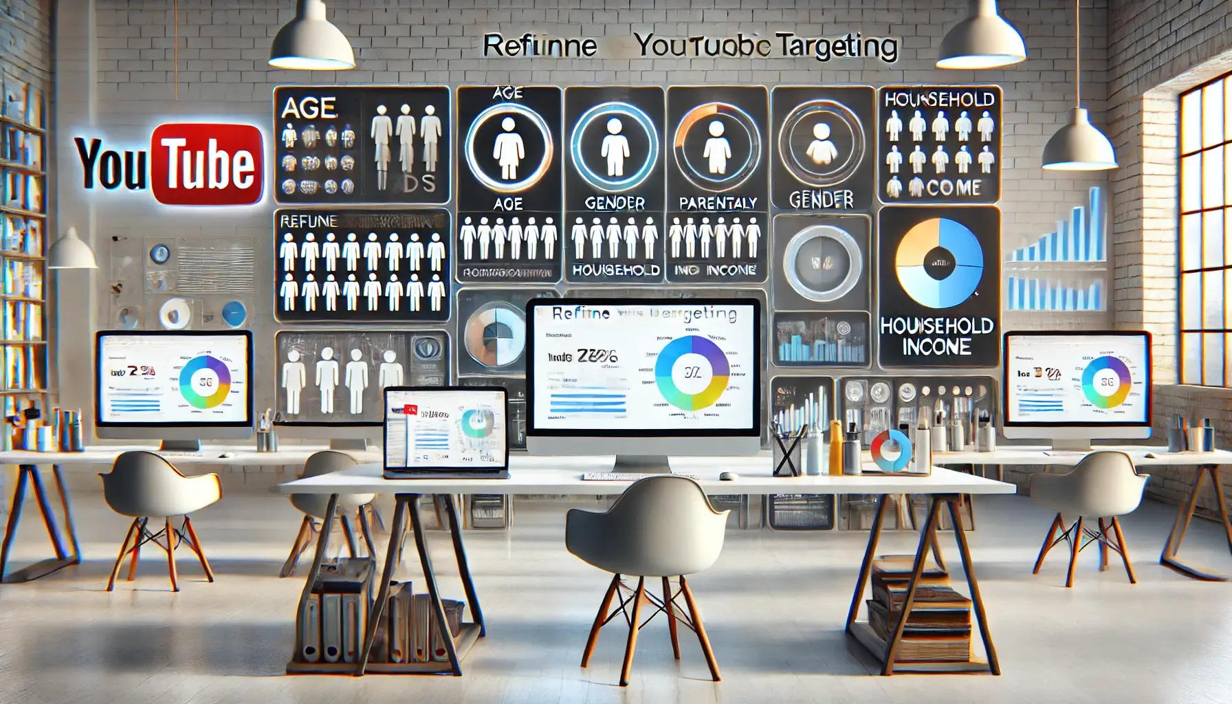 Digital marketing workspace highlighting demographic targeting options for YouTube Ads