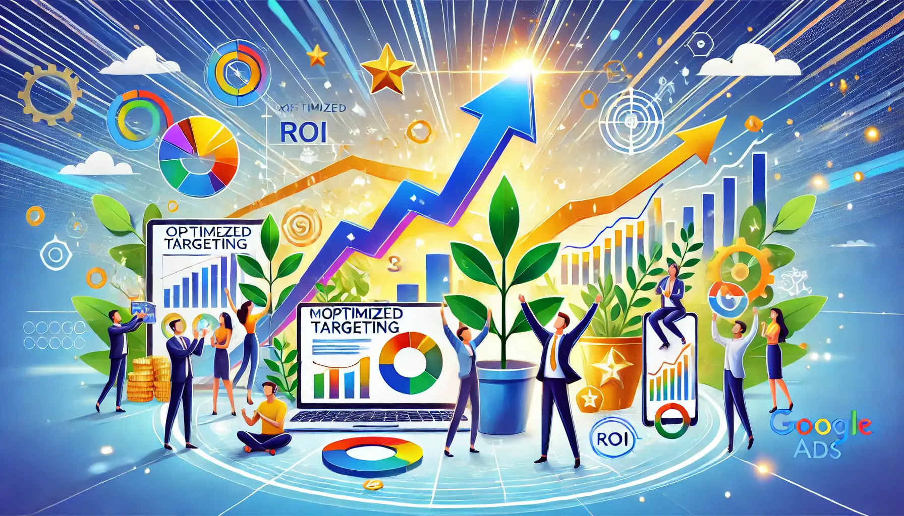 An illustration depicting success in digital marketing with optimized targeting in Google Ads.