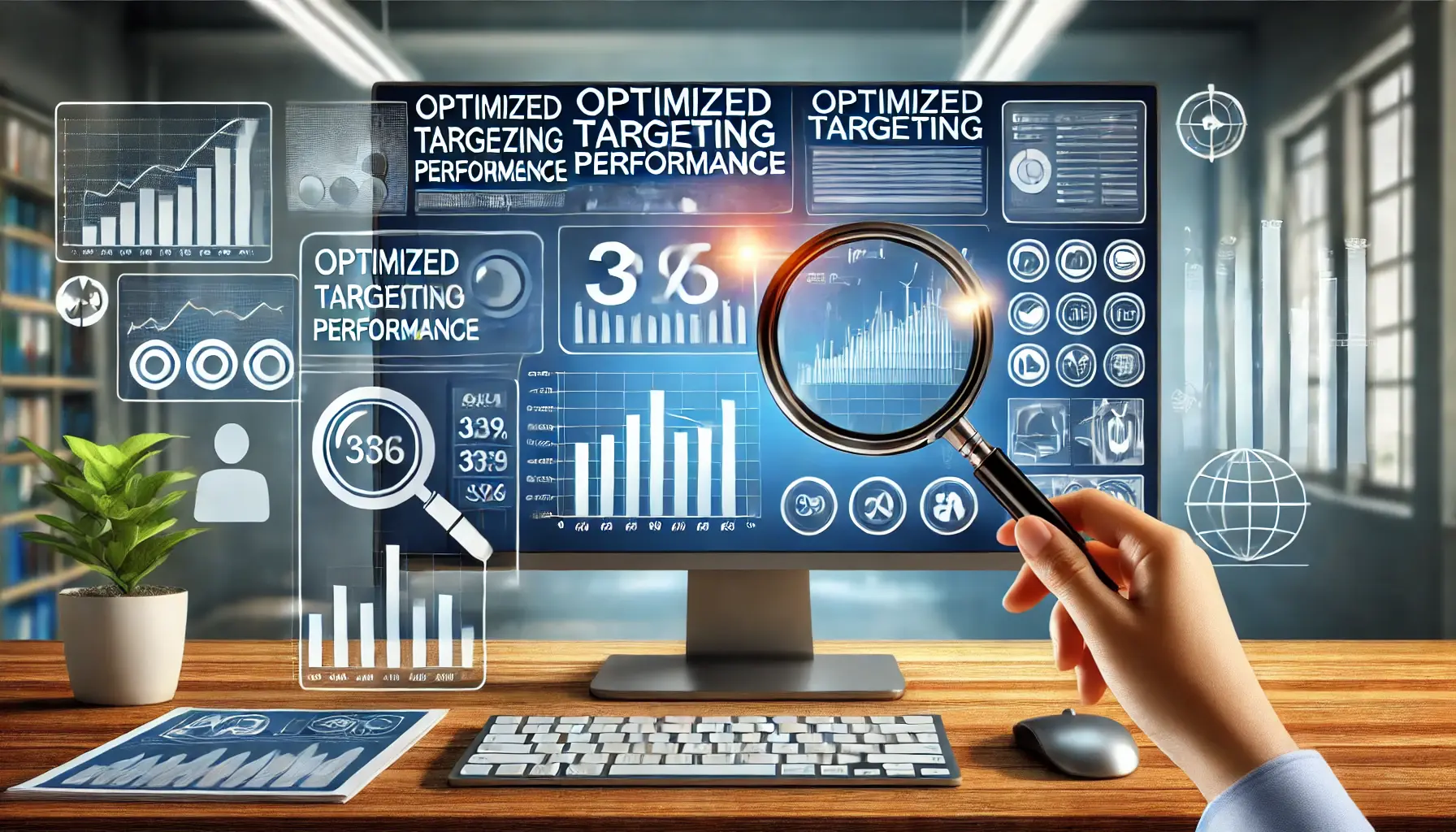 An illustration depicting the measurement and analysis of optimized targeting performance in digital marketing.