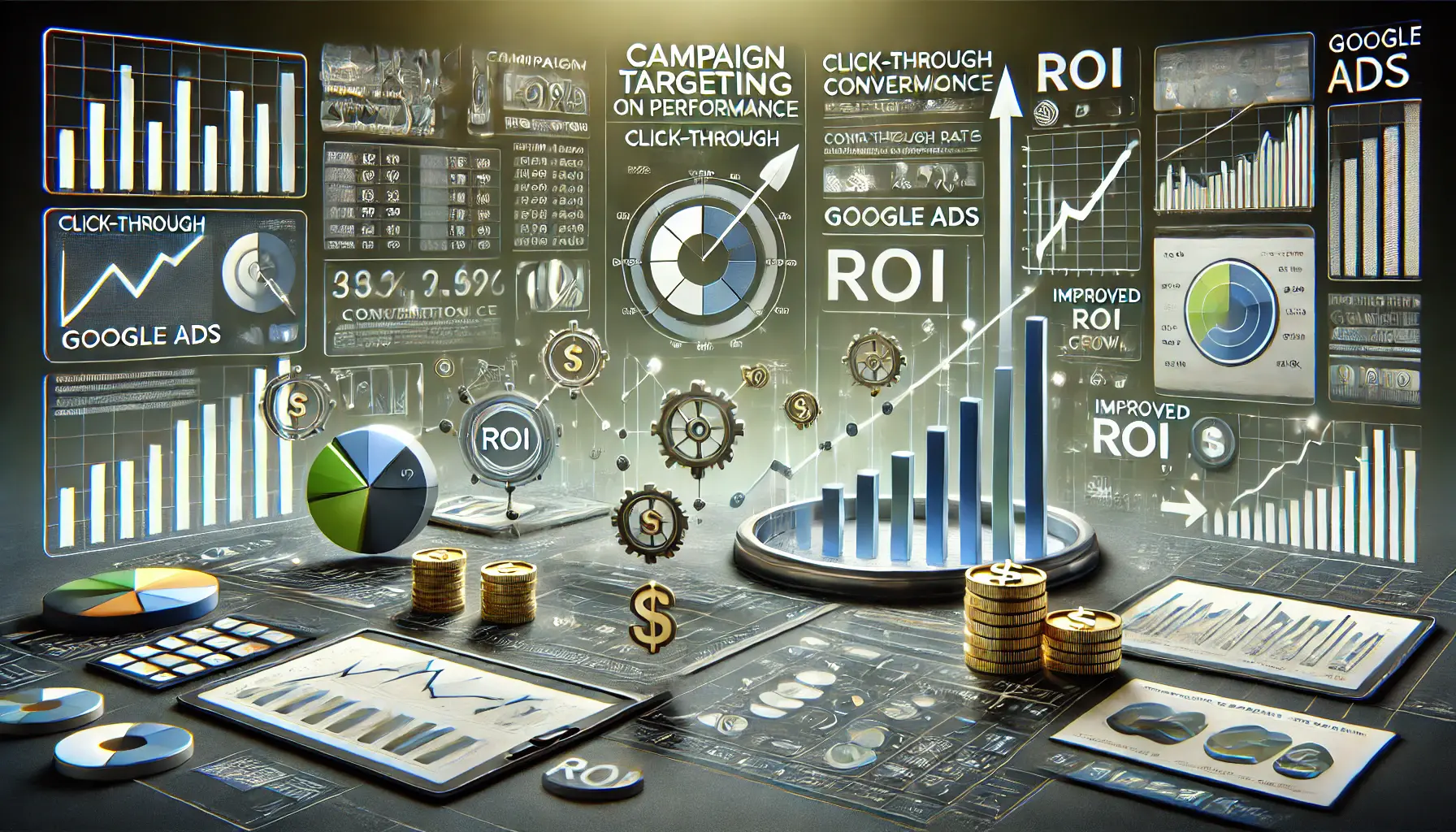 A professional image showing the impact of campaign targeting on performance and ROI, with charts and financial growth symbols.