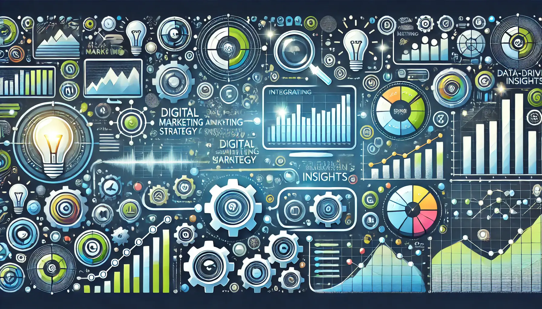 A visual representation of integrating data-driven insights into marketing strategy, showcasing analytics dashboards and metrics.