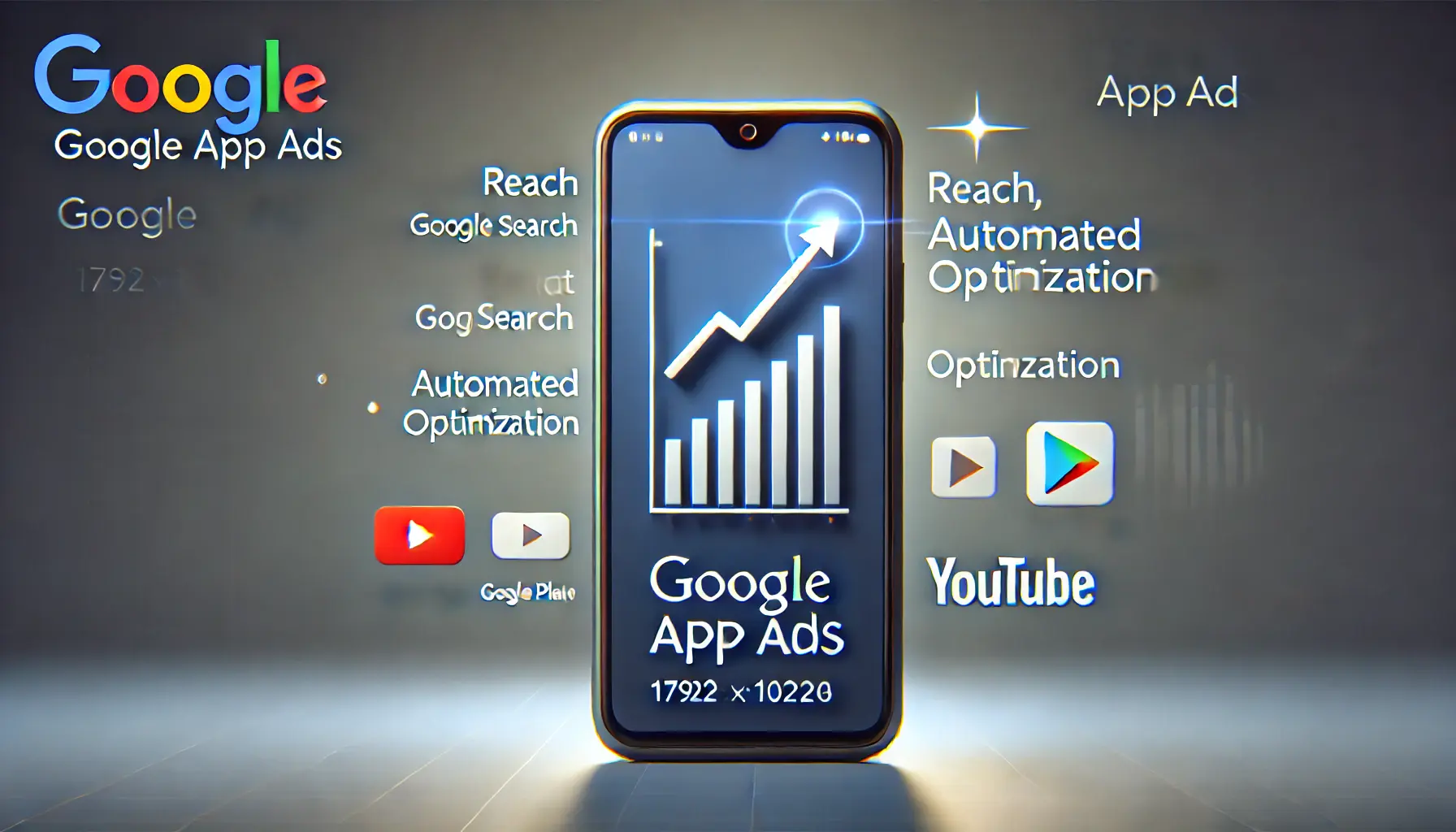 Smartphone displaying Google App Ad with rising graph symbolizing benefits like reach and optimization