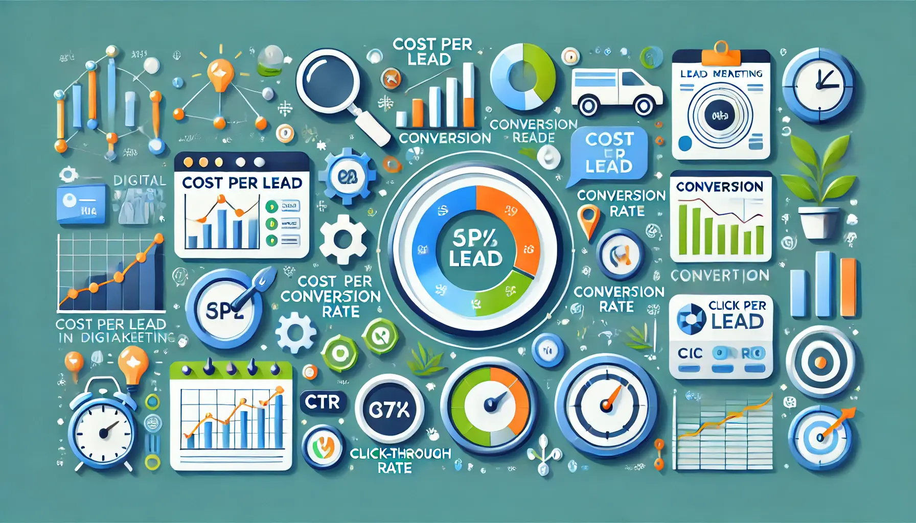 Illustration of key metrics for lead generation in digital marketing.