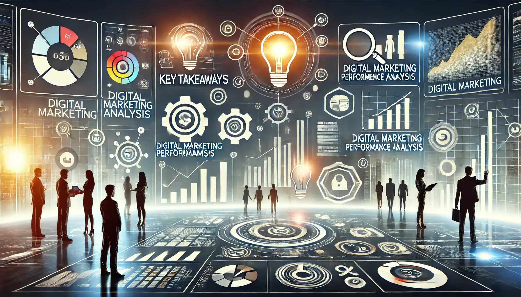 An illustrative image depicting key takeaways in digital marketing performance analysis, featuring a checklist and icons.