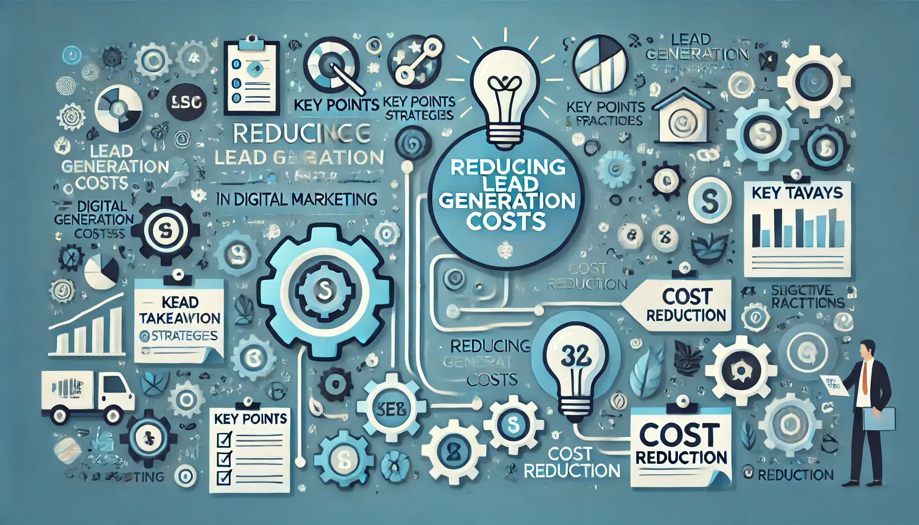 Illustration of key takeaways for reducing lead generation costs.