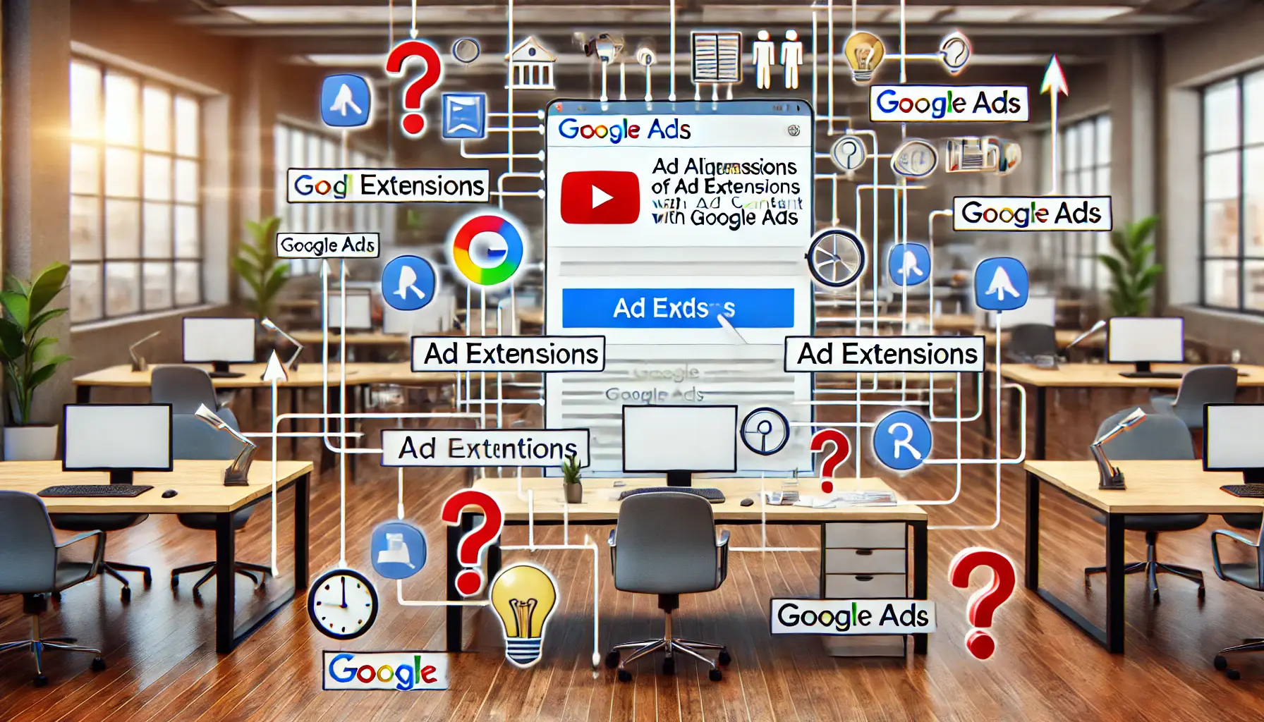 An illustration of mismatched ad extensions and ad content in Google Ads.