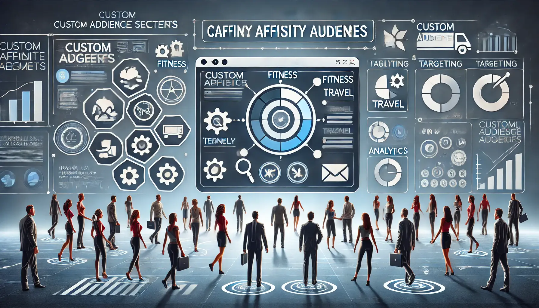 Digital marketing interface with custom affinity audience segmentation based on interests like fitness, travel, and technology