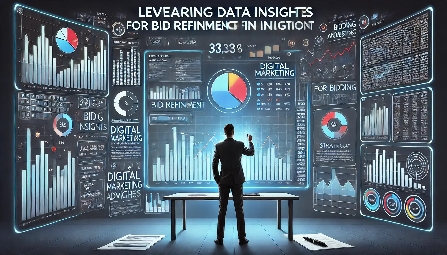 A digital marketing analyst analyzing data insights for bid refinement.