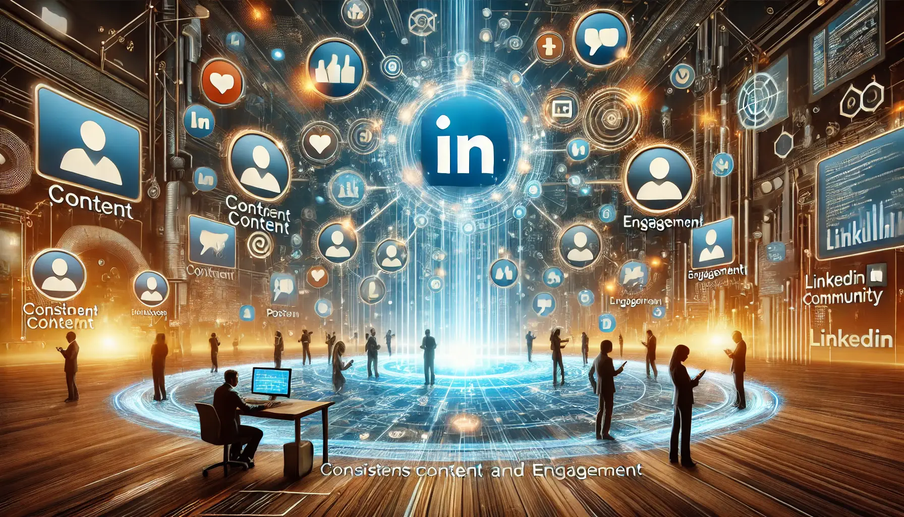 A dynamic stream of content being shared and engaged with, symbolizing continuous posts, interactions, and collaborative exchanges in a LinkedIn community.