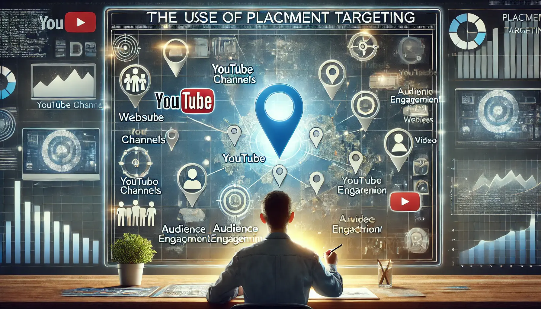 Marketer using a digital dashboard to analyze specific websites, videos, and channels for ad placements