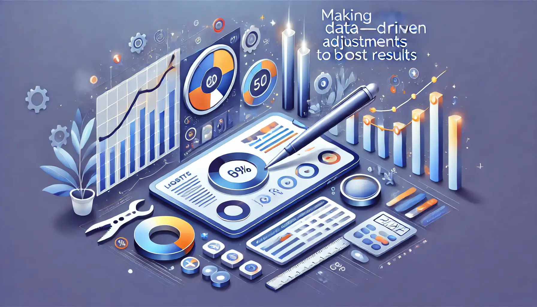 An image symbolizing data-driven adjustments in ad campaigns, featuring abstract visuals of data charts, graphs, and optimization tools.