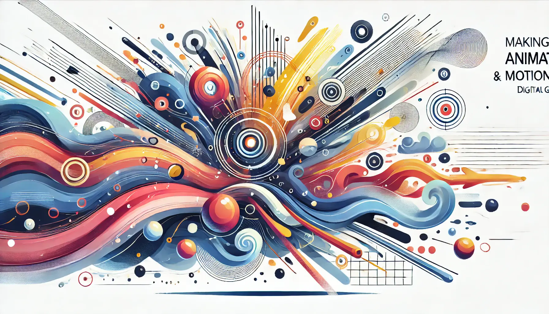 An image representing the use of animation and motion graphics in ad design with abstract visuals of motion trails and fluid shapes.