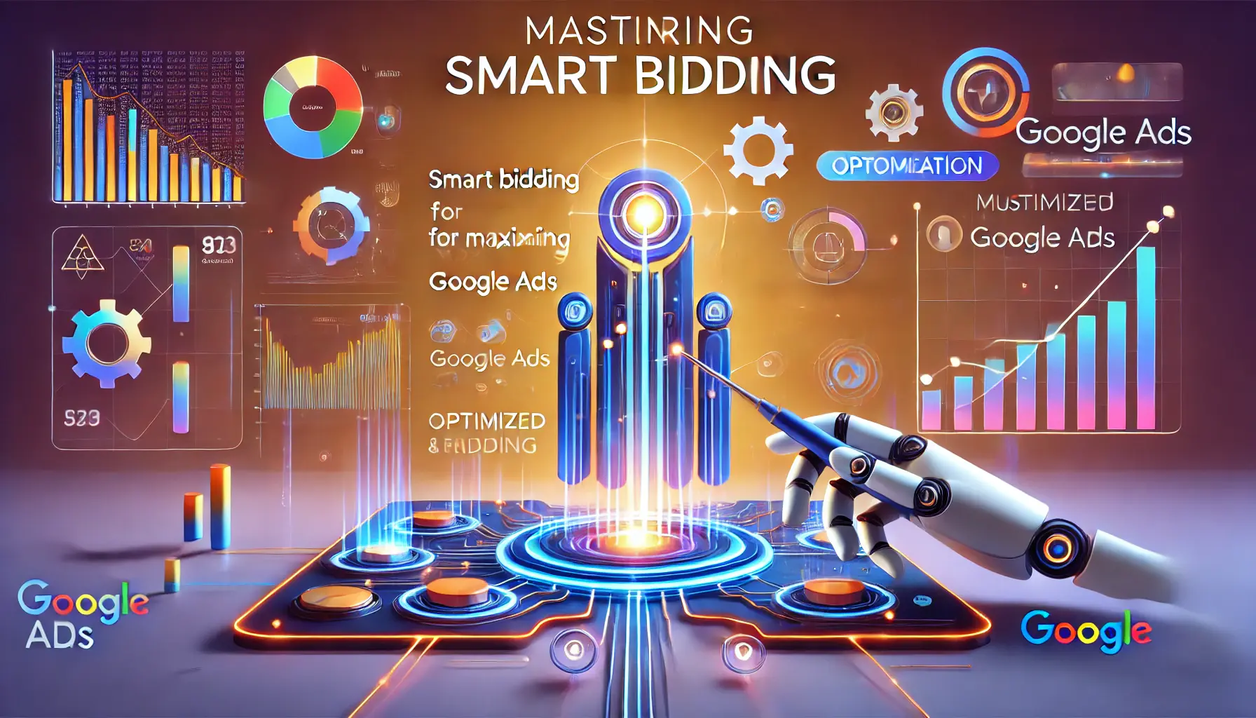 A visual representation of precise data graphs, optimized bidding pathways, and machine learning symbols symbolizing mastery and efficiency in Google Ads performance.