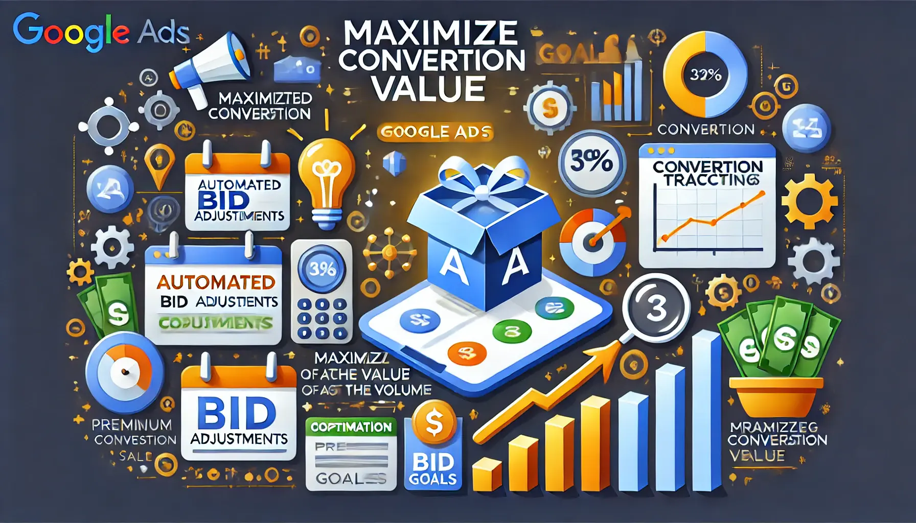 Illustration of Maximize Conversion Value in Google Ads showing automated optimization for higher-value conversions.