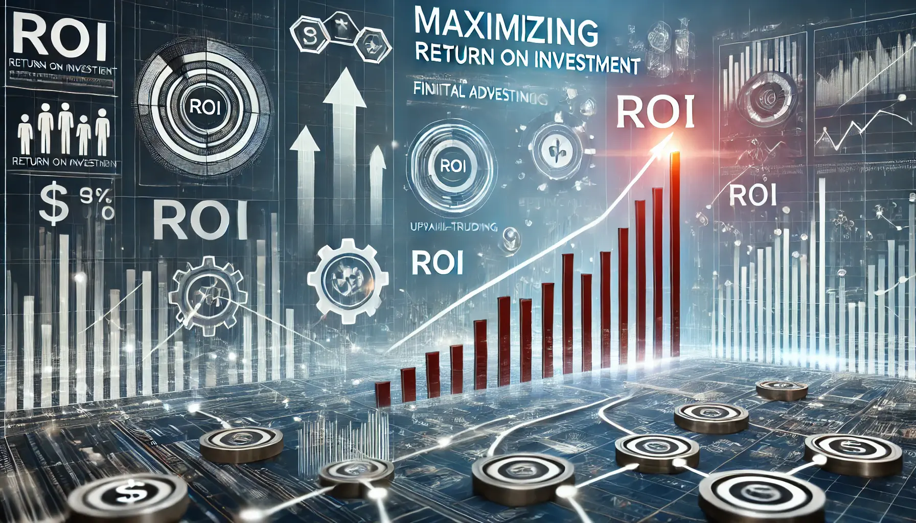 A visual representation of upward-trending financial charts, growth indicators, and data-driven pathways symbolizing maximizing ROI in digital advertising.