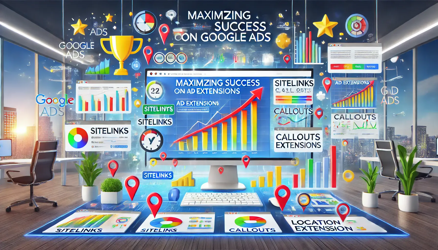 An illustration of a successful Google Ads dashboard using ad extensions.