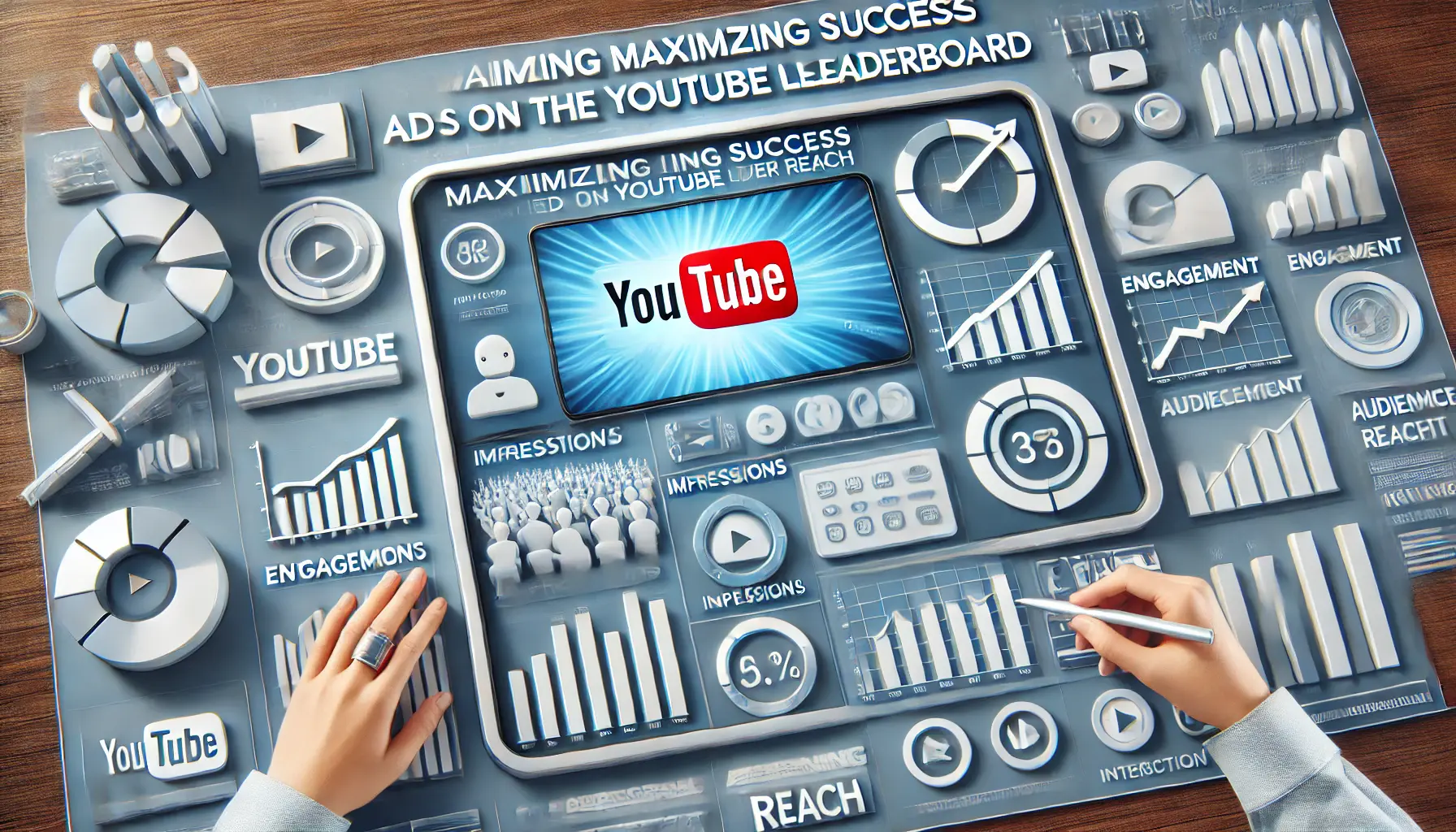 Image showing a digital dashboard with analytics for impressions, engagement, and reach to maximize success in YouTube Leaderboard ads.