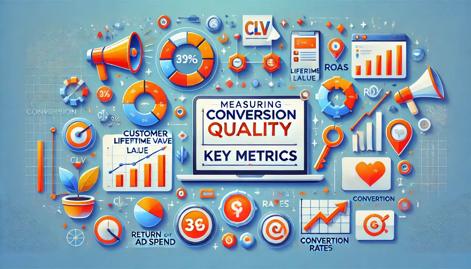 An illustration showing key metrics for measuring conversion quality in digital marketing.