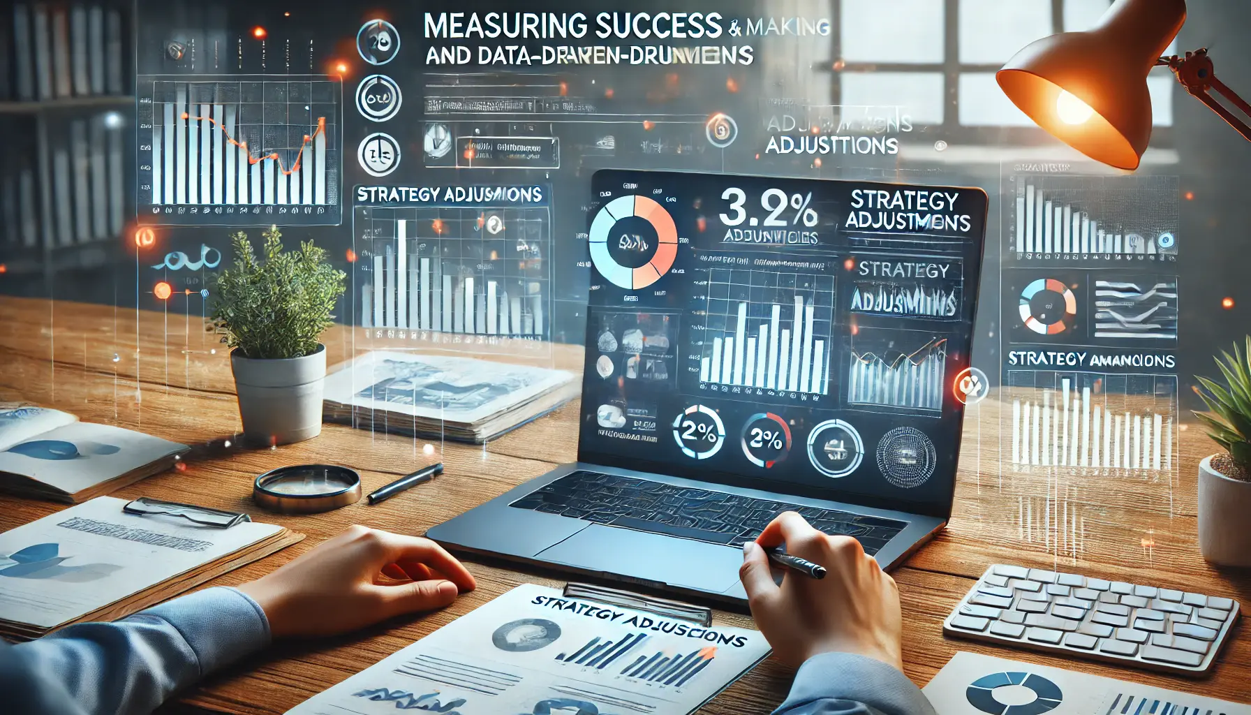 A digital marketing professional analyzing analytics reports on a laptop.