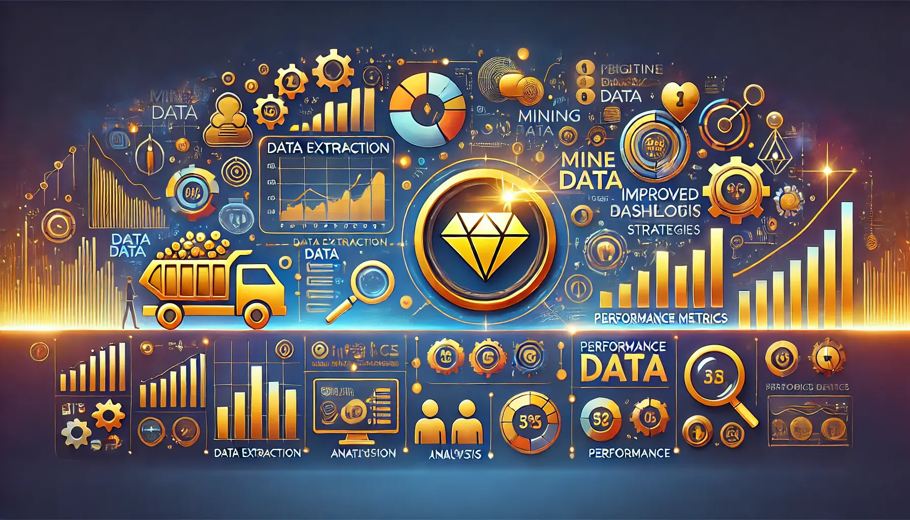 A visual representation of mining data for improved performance in digital marketing, showcasing data extraction and analysis.