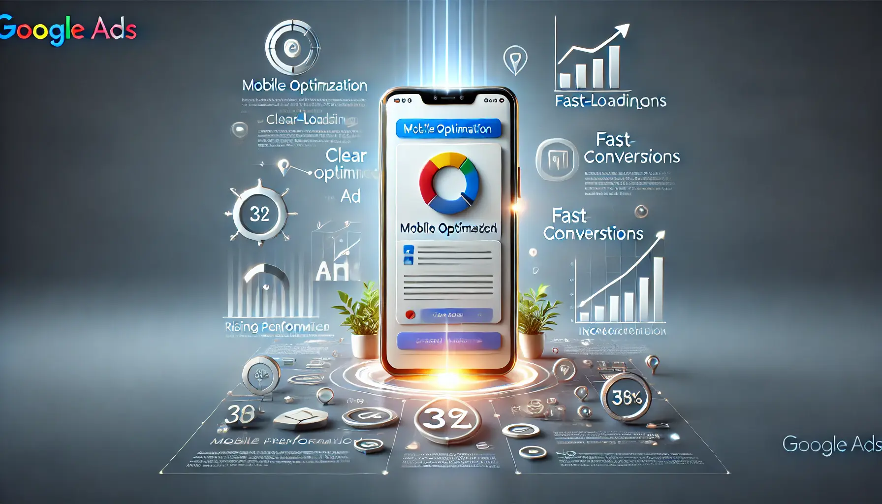 Smartphone displaying a well-optimized ad with high engagement metrics, symbolizing the importance of mobile optimization for Google Ads success