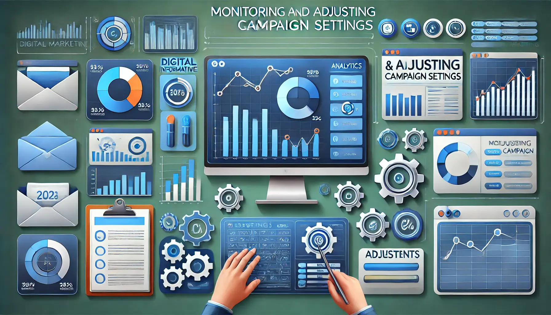 Illustration of monitoring and adjusting campaign settings in digital marketing.