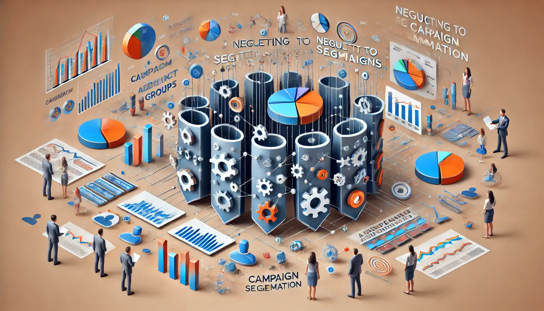 A visual representation of neglecting to segment campaigns, showing disorganized data flows and scattered audience groups symbolizing inefficiency.